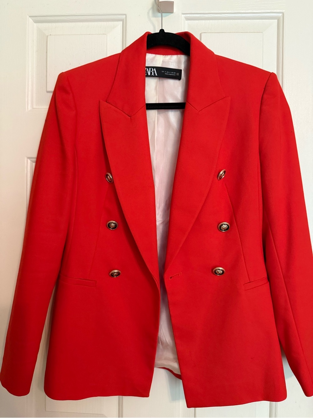 Zara Red Double-Breasted Blazer with Gold Buttons